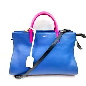 Saint Laurent Calfskin Small Cabas Rive Gauche Multicolor Blue White Pink Tote